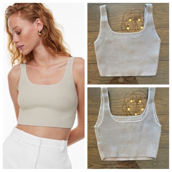 Babaton Sculpt Knit Squareneck Cropped Tank in Pearl 45641 - Picture 1 of 14